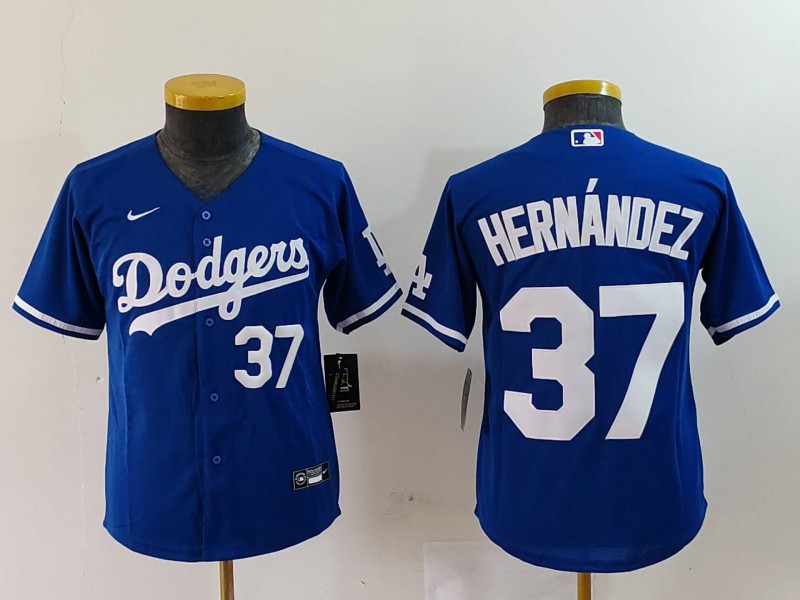 Youth Los Angeles Dodgers #37 Teoscar Hernández Blue Stitched Baseball Jersey 2