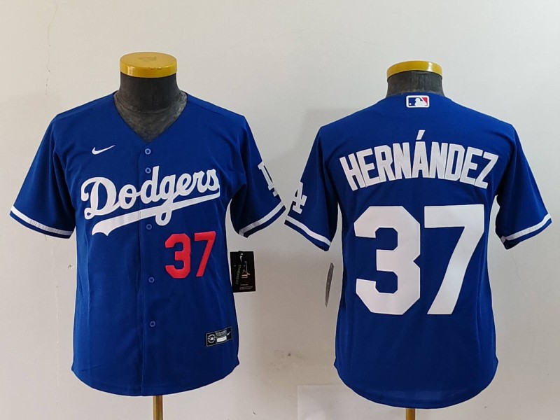 Youth Los Angeles Dodgers #37 Teoscar Hernández Blue Stitched Baseball Jersey 1