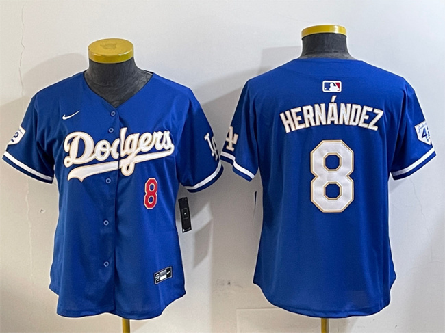 Women's Los Angeles Dodgers #8 Enrique Hernández Blue 2024 Jackie Robinson Patch Limited Stitched Baseball Jersey(Run Small)