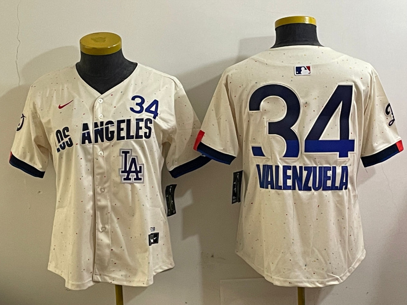 Women's Los Angeles Dodgers #34 Toro Valenzuela Cream 2024 City Connect Limited Stitched Baseball Jersey(Run Small) 1