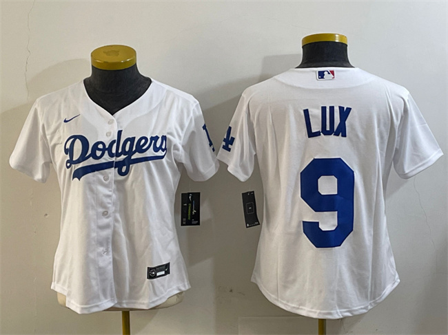 Women's Los Angeles Dodgers #9 Gavin Lux White Cool Base Stitched Baseball Jersey(Run Small)