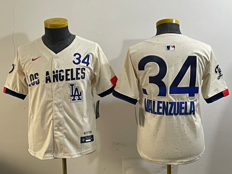 Youth Los Angeles Dodgers #34 Toro Valenzuela Cream 2024 City Connect Limited Stitched Baseball Jersey 2