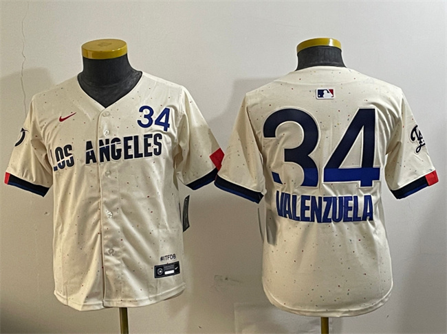 Youth Los Angeles Dodgers #34 Toro Valenzuela Cream 2024 City Connect Limited Stitched Baseball Jersey