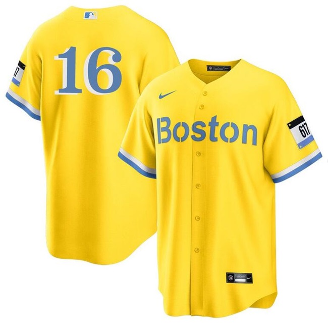 Men's Boston Red Sox #16 Jarren Duran Gold City Connect Stitched Baseball Jersey