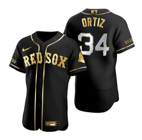 Men's Boston Red Sox #34 David Ortiz Black Gold Flex Base Stitched Baseball Jersey