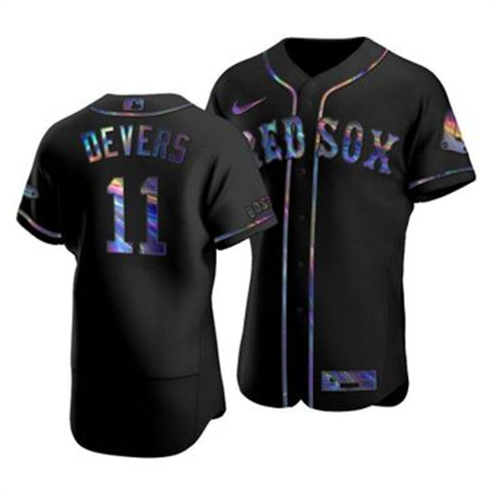 Boston Red Sox #11 Rafael Devers Men's Nike Iridescent Holographic Collection MLB Jersey - Black