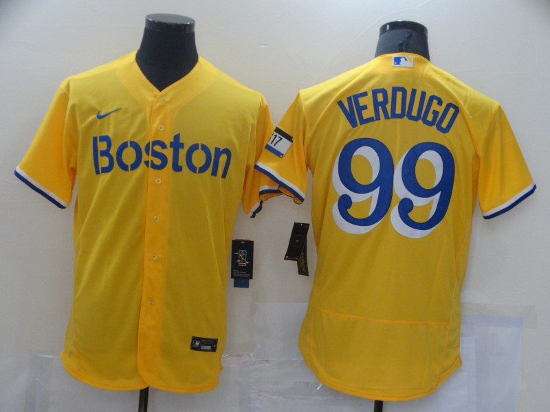 Red Sox 99 Alex Verdugo Gold Nike 2021 City Connect Replica Player Flexbase Jerseys