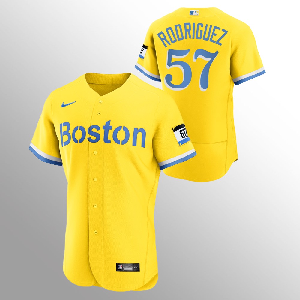 Boston Red Sox #57 Eduardo Rodriguez Men's Nike 2021 City Connect Gold Authentic MLB Jersey