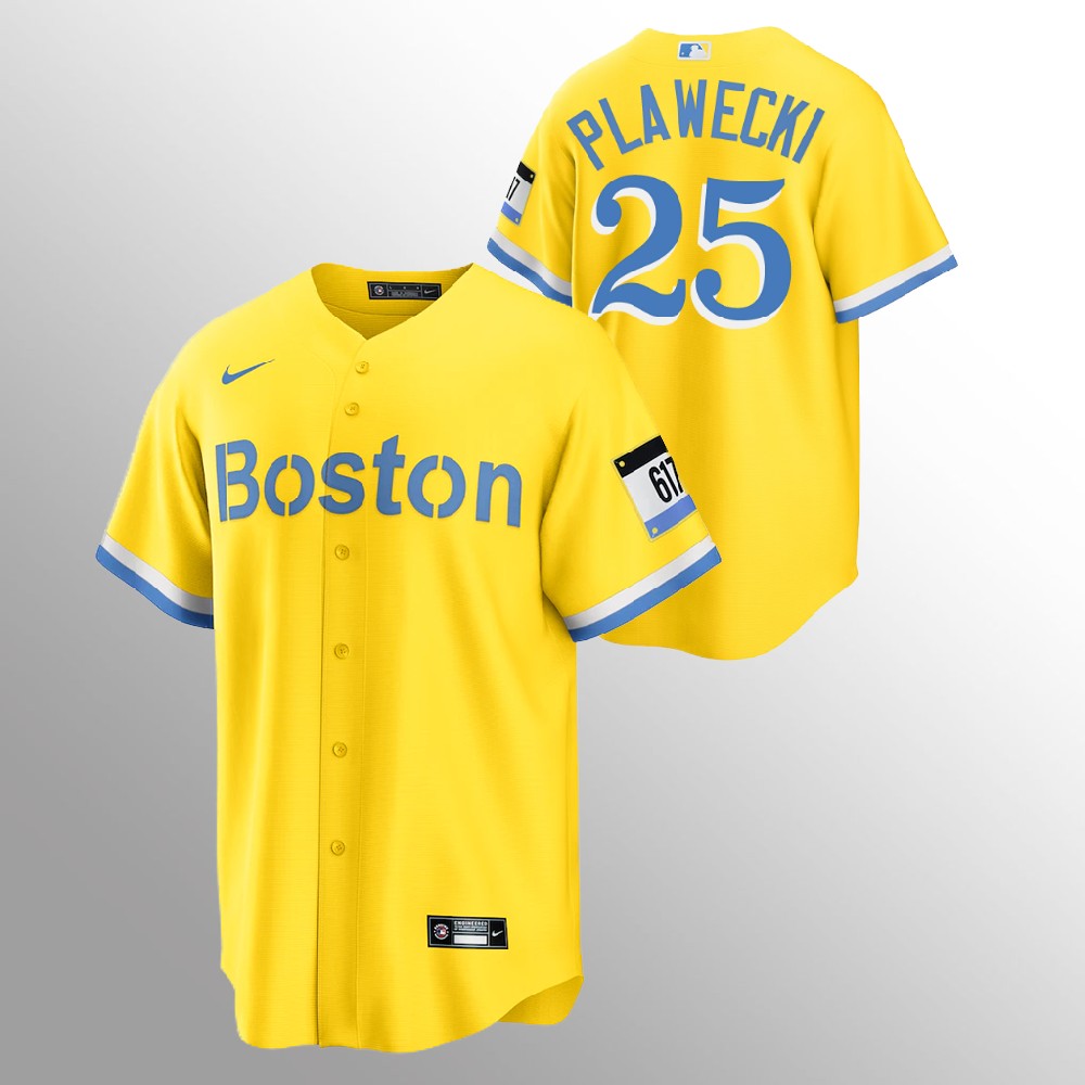 Boston Red Sox #25 Kevin Plawecki Men's Nike 2021 City Connect Gold Fans Version MLB Jersey