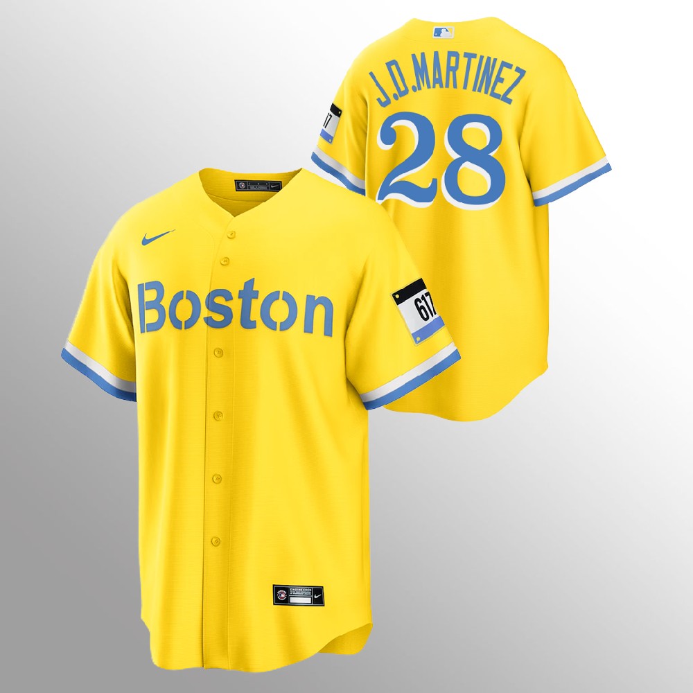 Boston Red Sox #28 J.D. Martinez Men's Nike 2021 City Connect Gold Fans Version MLB Jersey