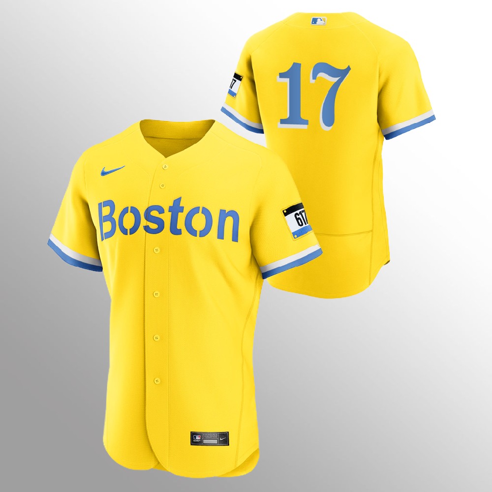 Boston Red Sox #17 Nathan Eovaldi Men's Nike 2021 City Connect Gold Authentic MLB Jersey - No Name