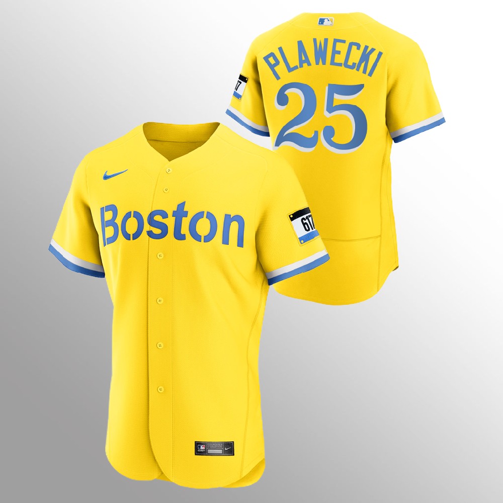 Boston Red Sox #25 Kevin Plawecki Men's Nike 2021 City Connect Gold Authentic MLB Jersey