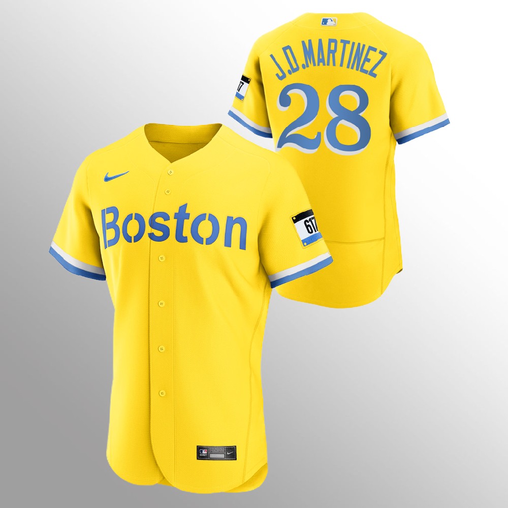 Boston Red Sox #28 J.D. Martinez Men's Nike 2021 City Connect Gold Authentic MLB Jersey