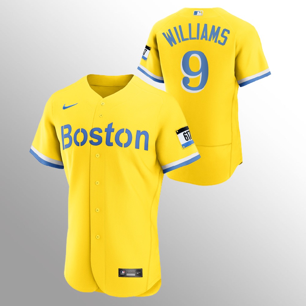 Boston Red Sox #9 Ted Williams Men's Nike 2021 City Connect Gold Authentic MLB Jersey