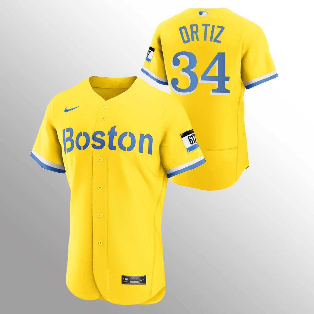 Boston Red Sox #34 David Ortiz Men's Nike 2021 City Connect Gold Authentic MLB Jersey