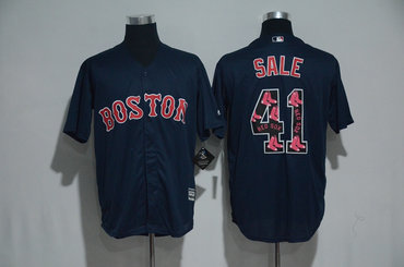 Red Sox 41 Chris Sale Navy Team Logo Print Cool Base Jersey