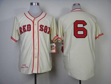 Boston Red Sox #6 Johnny Pesky Cream Throwback Baseball Jersey(Mitchell And Ness 1946)