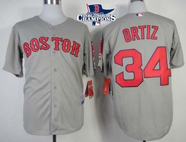 Boston Red Sox #34 David Ortiz Grey Cool Base 2013 World Series Champions Patch Baseball Jersey