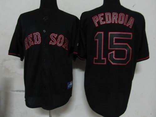 Boston Red Sox 15 Dustin Pedroia Pitch Black Fashion Jersey