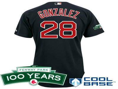 Boston Red Sox 28 Adrian Gonzalez dk blue Cool Base Jersey wFenway Park 100th Anniversary Patch