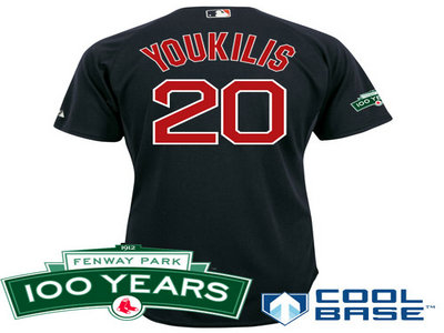 Boston Red Sox 20 Kevin Youkilis dk blue Cool Base Jersey wFenway Park 100th Anniversary Patch