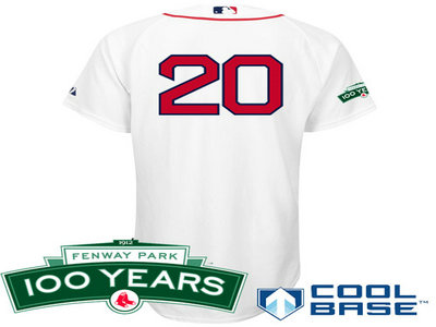 Boston Red Sox 20 Kevin Youkilis white Cool Base Jersey wFenway Park 100th Anniversary Patch