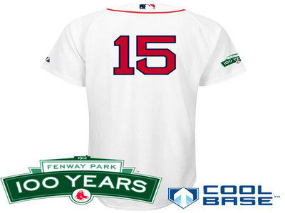 Boston Red Sox 15 Dustin Pedroia white Cool Base Jersey wFenway Park 100th Anniversary Patch