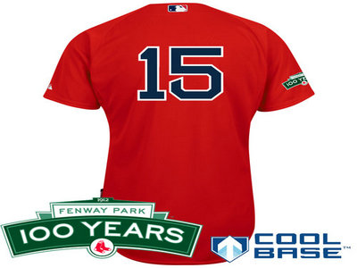 Boston Red Sox 15 Dustin Pedroia red Jersey wFenway Park 100th Anniversary Patch