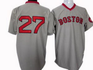 Boston Red Sox 27 Carlton Fisk 1975 throwback jersey gray