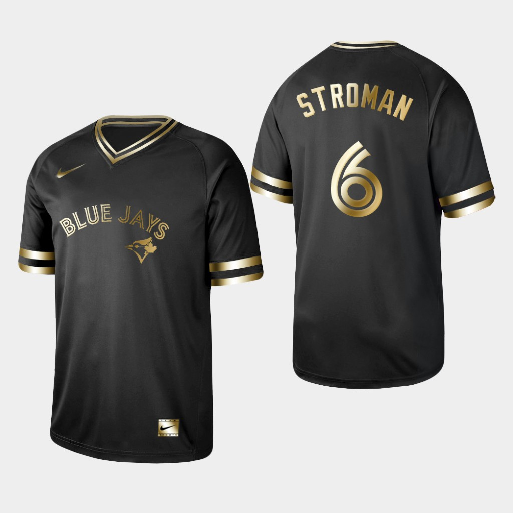 Blue Jays 6 Marcus Stroman Black Gold Nike Cooperstown Collection Legend V Neck Jersey