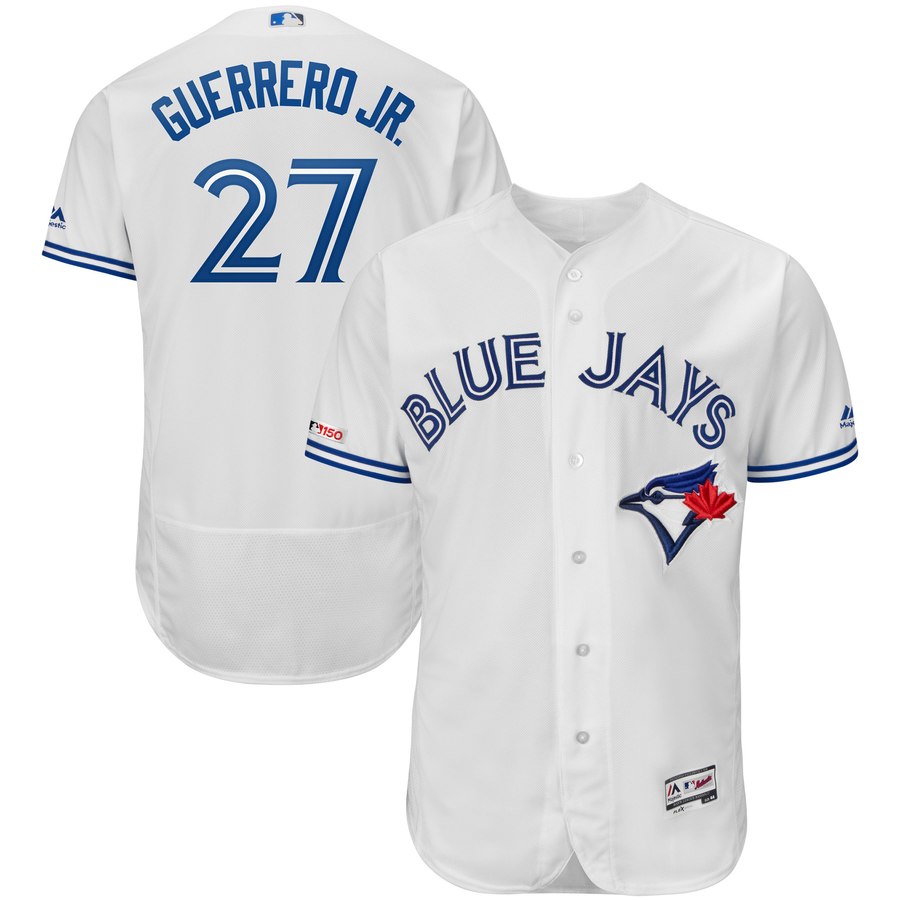 Blue Jays 27 Vladimir Guerrero Jr. White 150th Patch Flexbase Jersey