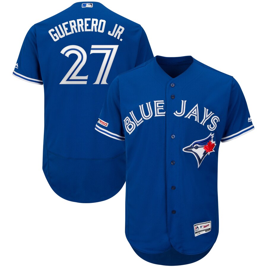 Blue Jays 27 Vladimir Guerrero Jr. Royal 150th Patch Flexbase Jersey