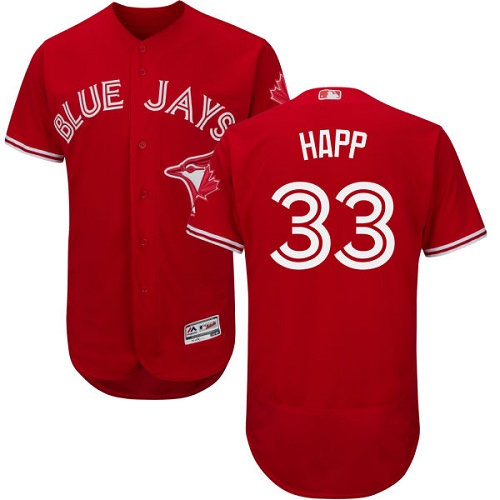 Blue Jays #33 J.A. Happ Red Flexbase Authentic Collection Canada Day Stitched Baseball Jersey