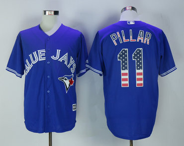 Blue Jays 11 Kevin Pillar Royal USA Flag Cool Base Jersey