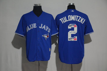 Blue Jays 2 Troy Tulowitzki Blue Team Logo Print Cool Base Jersey