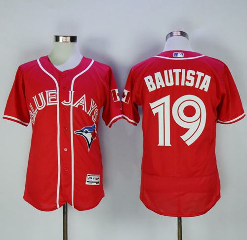 Blue Jays #19 Jose Bautista Red Flexbase Authentic Collection Canada Day Stitched MLB Jersey