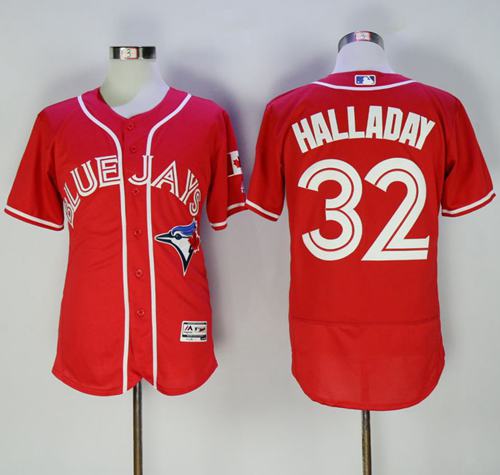 Blue Jays #32 Roy Halladay Red Flexbase Authentic Collection Canada Day Stitched MLB Jersey