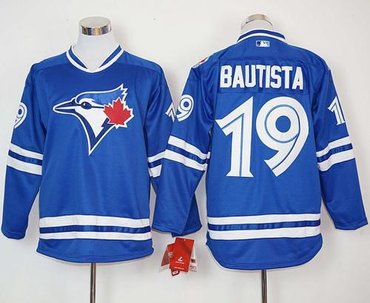 Toronto Blue Jays #19 Jose Bautista Blue Long Sleeve Stitched MLB Jersey