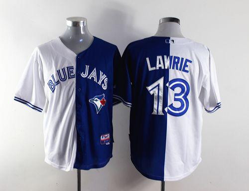 Toronto Blue Jay #13 Brett Lawrie White Blue Split Fashion Stitched Baseball Jersey