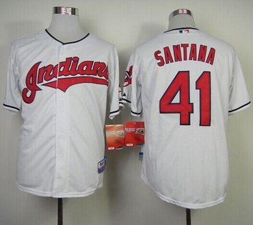 Cleveland Indians #41 Carlos Santana White Cool Base Stitched Baseball Jersey