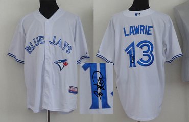 Toronto Blue Jays #13 Brett Lawrie white cool base MLB Jerseys(Signed)