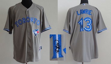 Toronto Blue Jays #13 Brett Lawrie Grey cool base MLB Jerseys(Signed)