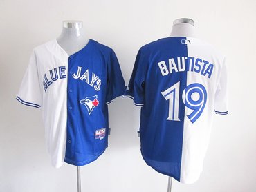 MLB Toronto Blue Jays 19 Jose Bautista White-Blue Split Jerseys