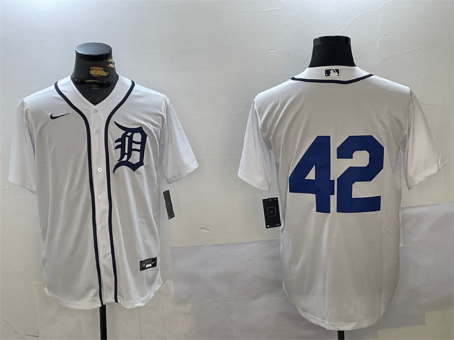 Men's Detroit Tigers #42 Jackie Robinson White Cool Base Stitched Baseball Jersey