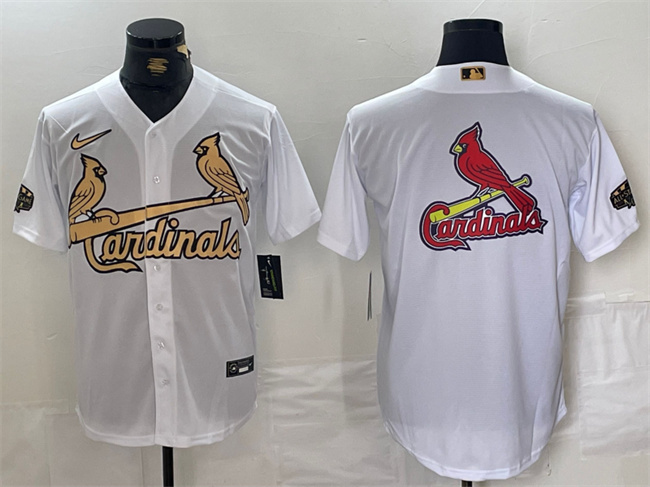 Men's St. Louis Cardinals Team Big Logo All-Star White Gold Stitched Baseball Jersey 2