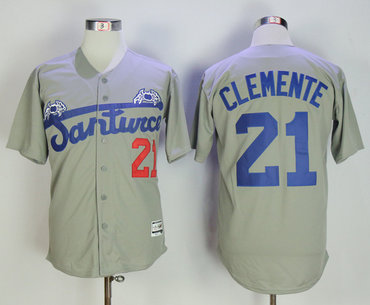 Puerto Rico Cangrejeros De Santurce 21 Roberto Clemente Gray Throwback Baseball Jersey