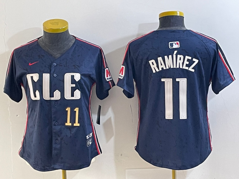 Women's Cleveland Guardians #11 José Ramírez Navy 2024 City Connect Limited Stitched Baseball Jersey 6