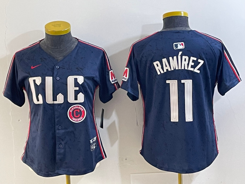 Women's Cleveland Guardians #11 José Ramírez Navy 2024 City Connect Limited Stitched Baseball Jersey 5