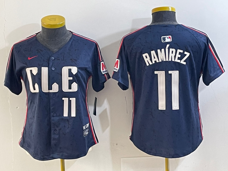 Women's Cleveland Guardians #11 José Ramírez Navy 2024 City Connect Limited Stitched Baseball Jersey 4