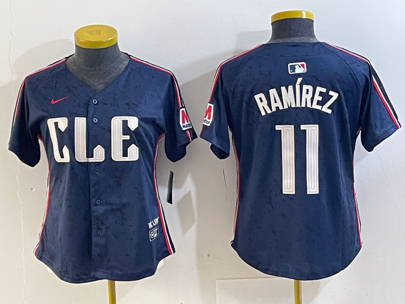 Women's Cleveland Guardians #11 José Ramírez Navy 2024 City Connect Limited Stitched Baseball Jersey 3